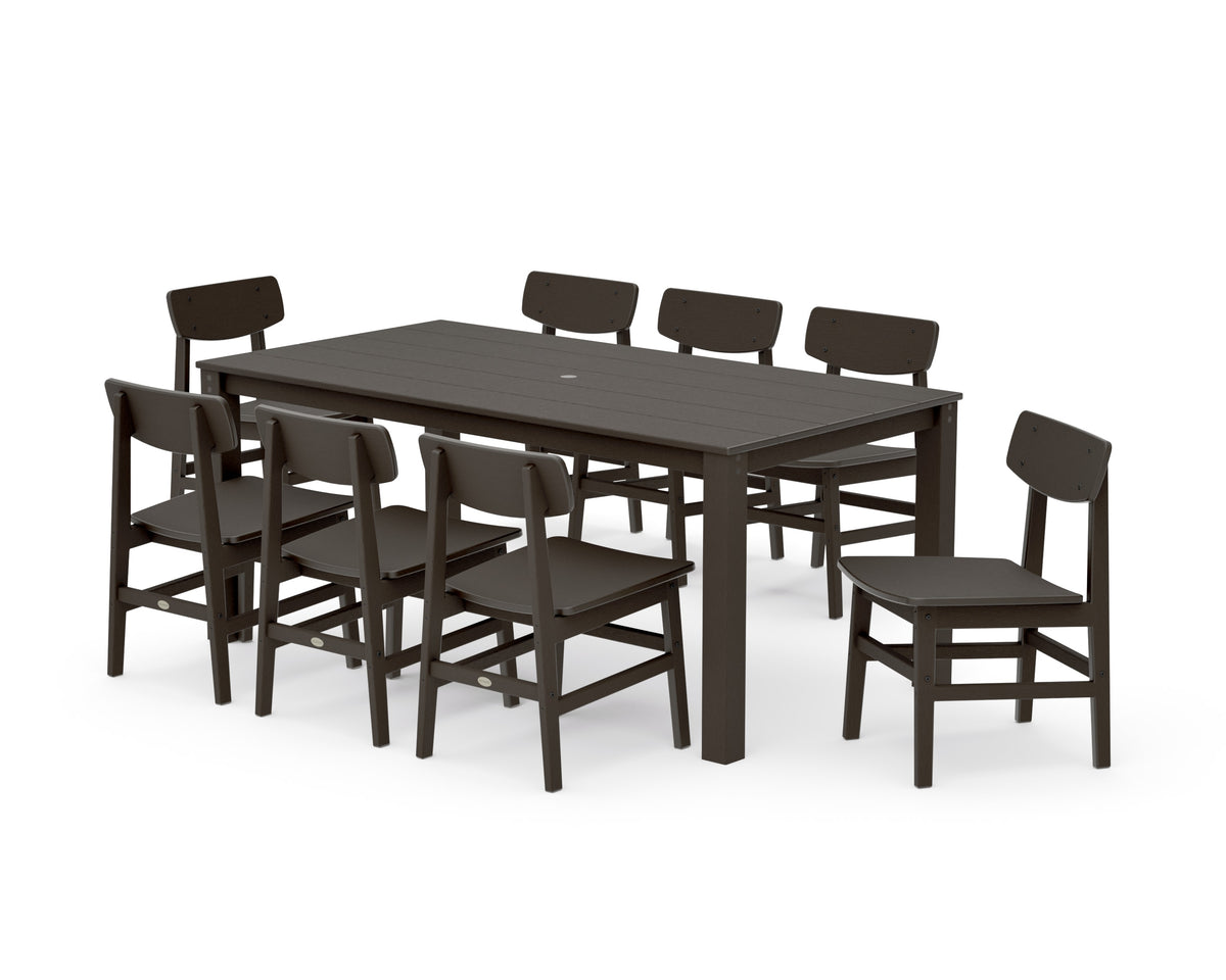 POLYWOOD Modern Studio Urban Chair 9-Piece Parsons Dining Set in Vintage Coffee