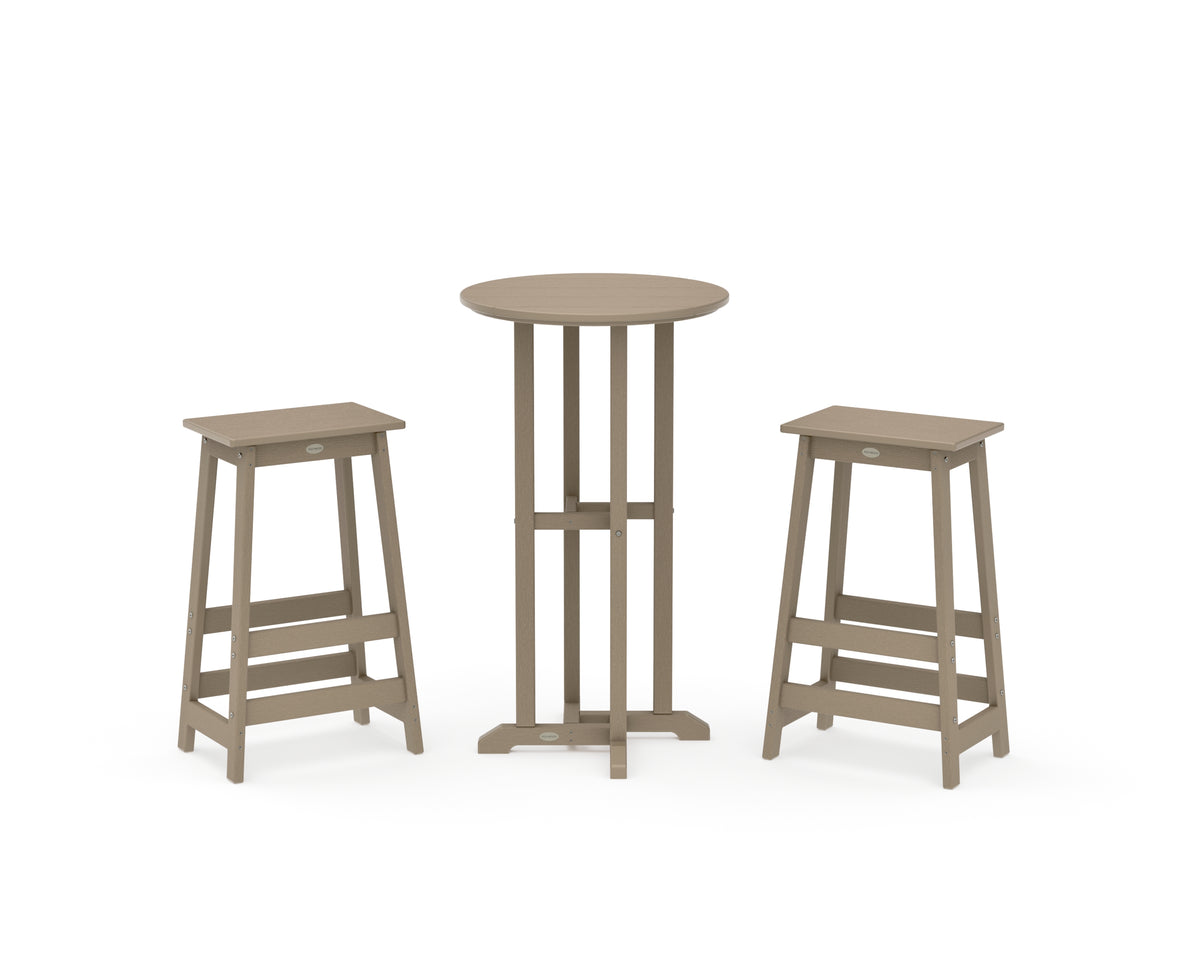 POLYWOOD Modern Studio Bar Stool 3-Piece Bistro Set in Vintage Sahara
