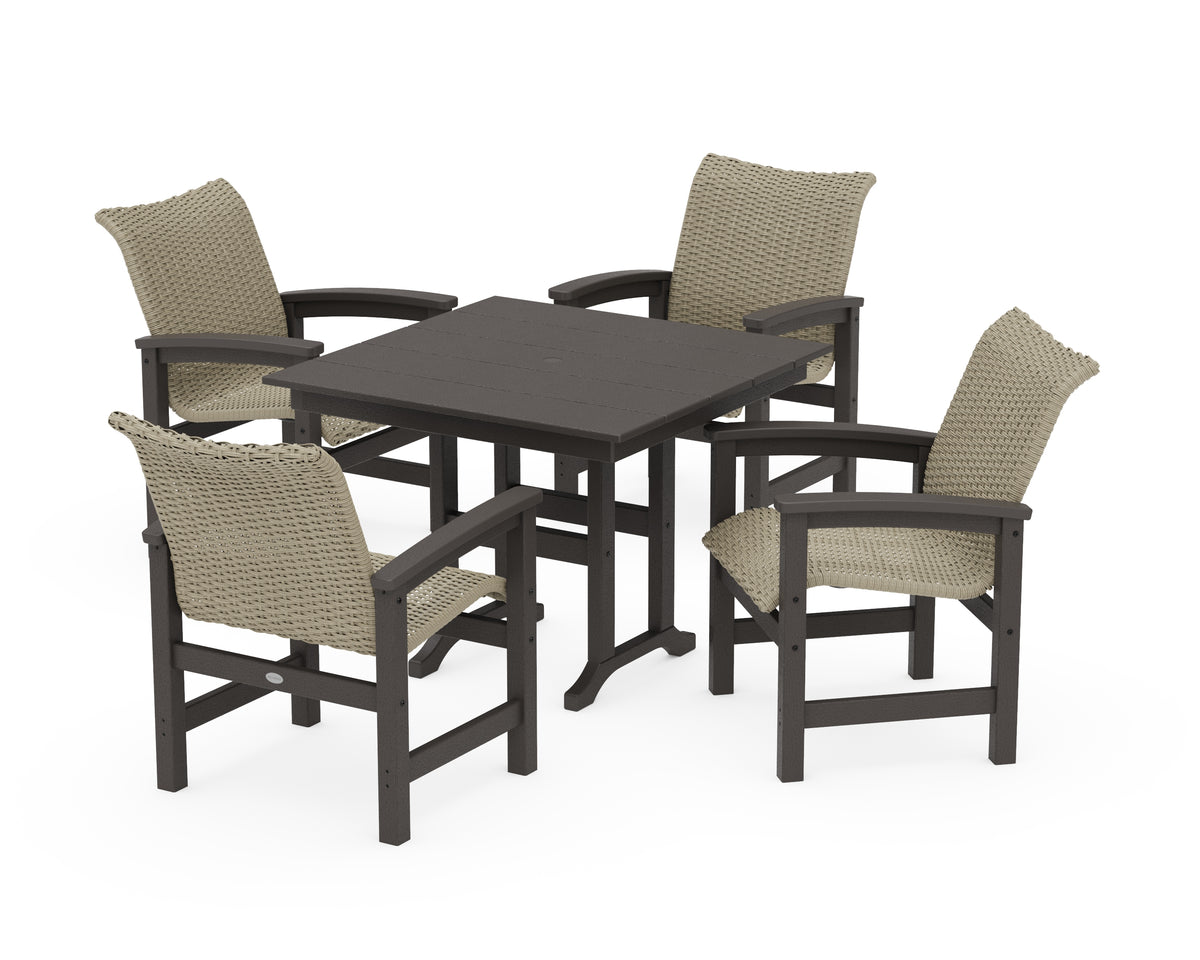 POLYWOOD Coastal Woven 5-Piece Farmhouse Dining Set in Vintage Coffee / Dune Grass