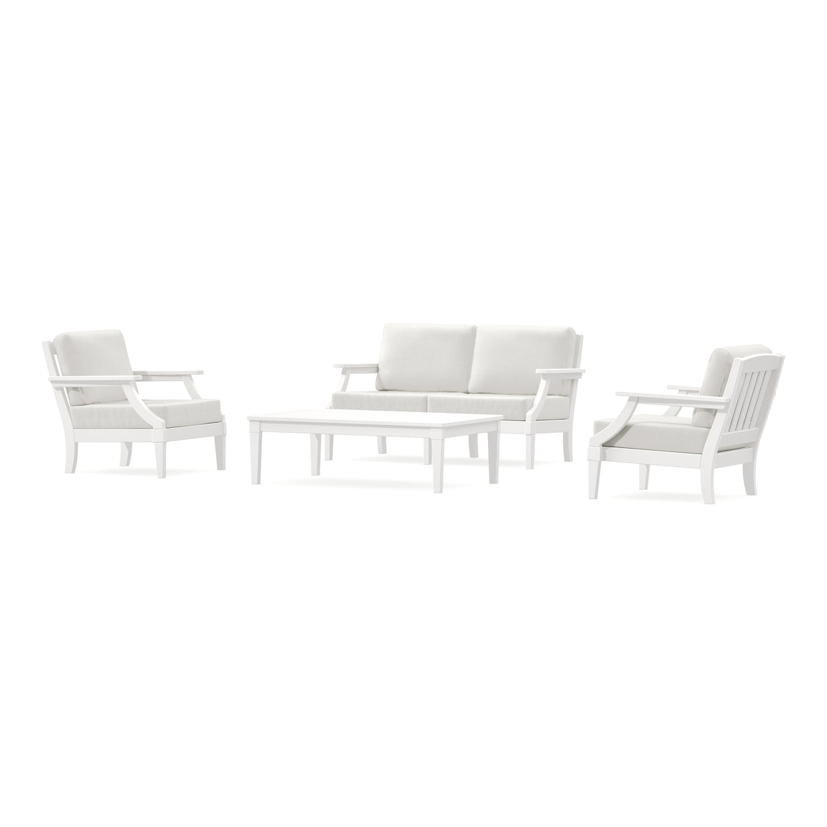 POLYWOOD PW Designer Series Estate Lounge 4-Piece Loveseat Set in Vintage White / Natural Linen