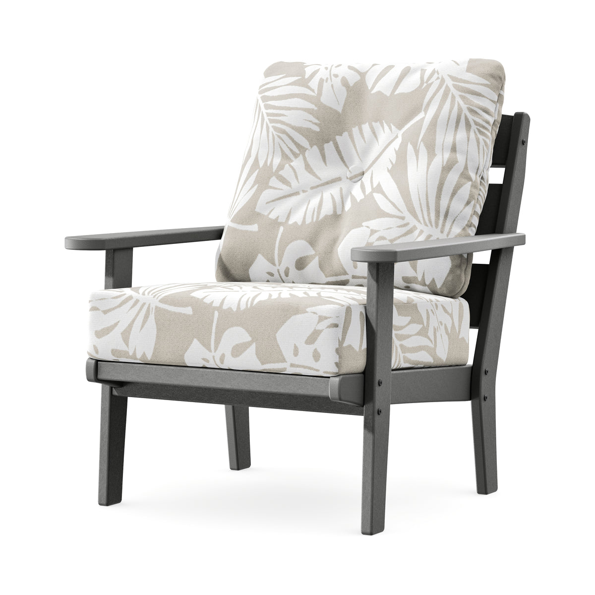 POLYWOOD Lakeside Deep Seating Chair in Slate Grey / Leaf Dune Burlap
