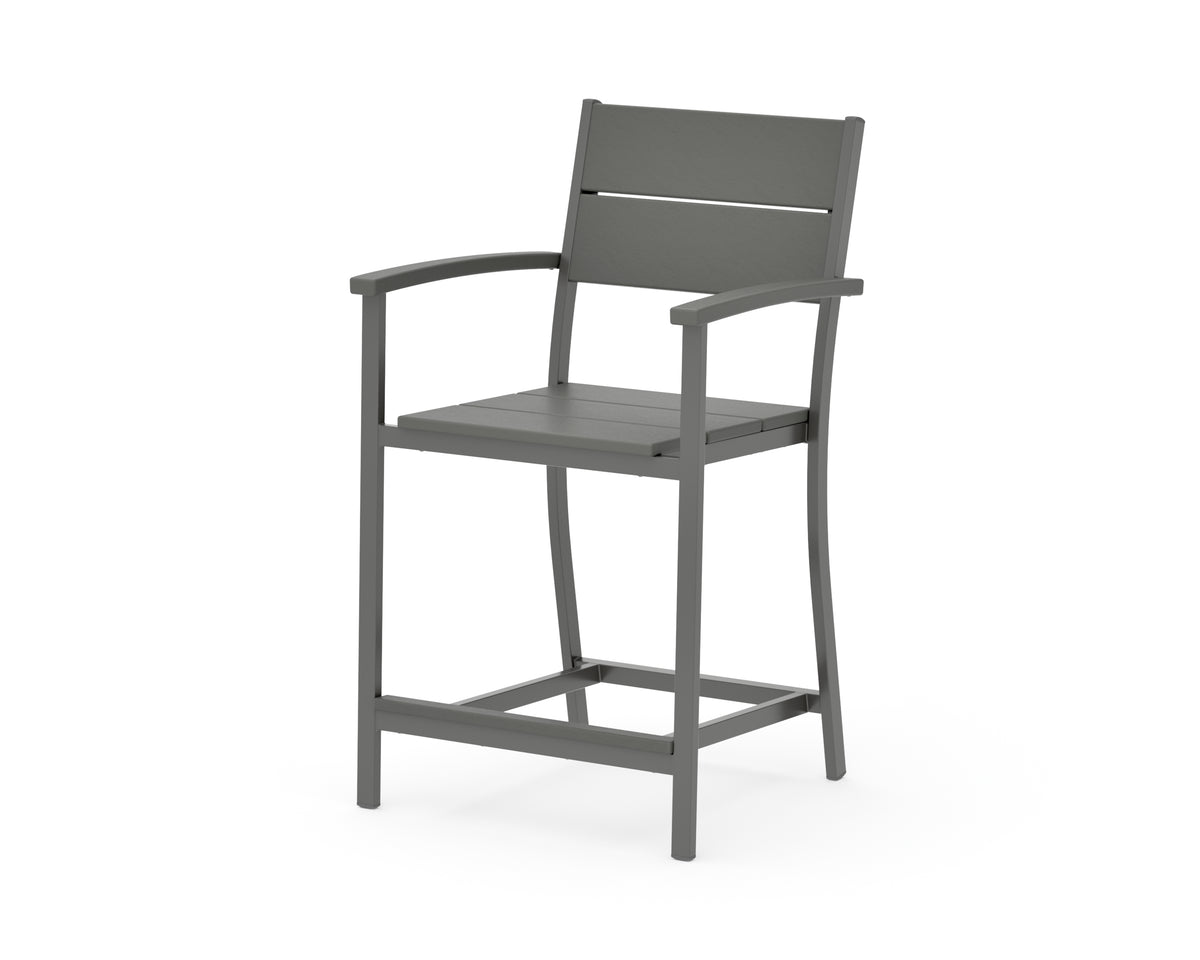 POLYWOOD Main Street Counter Arm Chair in Charcoal / Slate Grey