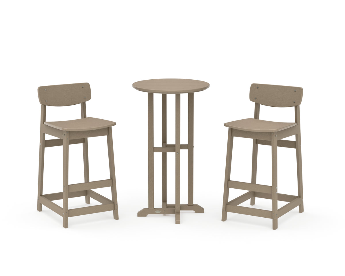POLYWOOD Modern Studio Urban Lowback Bar Chair 3-Piece Bistro Set in Vintage Sahara