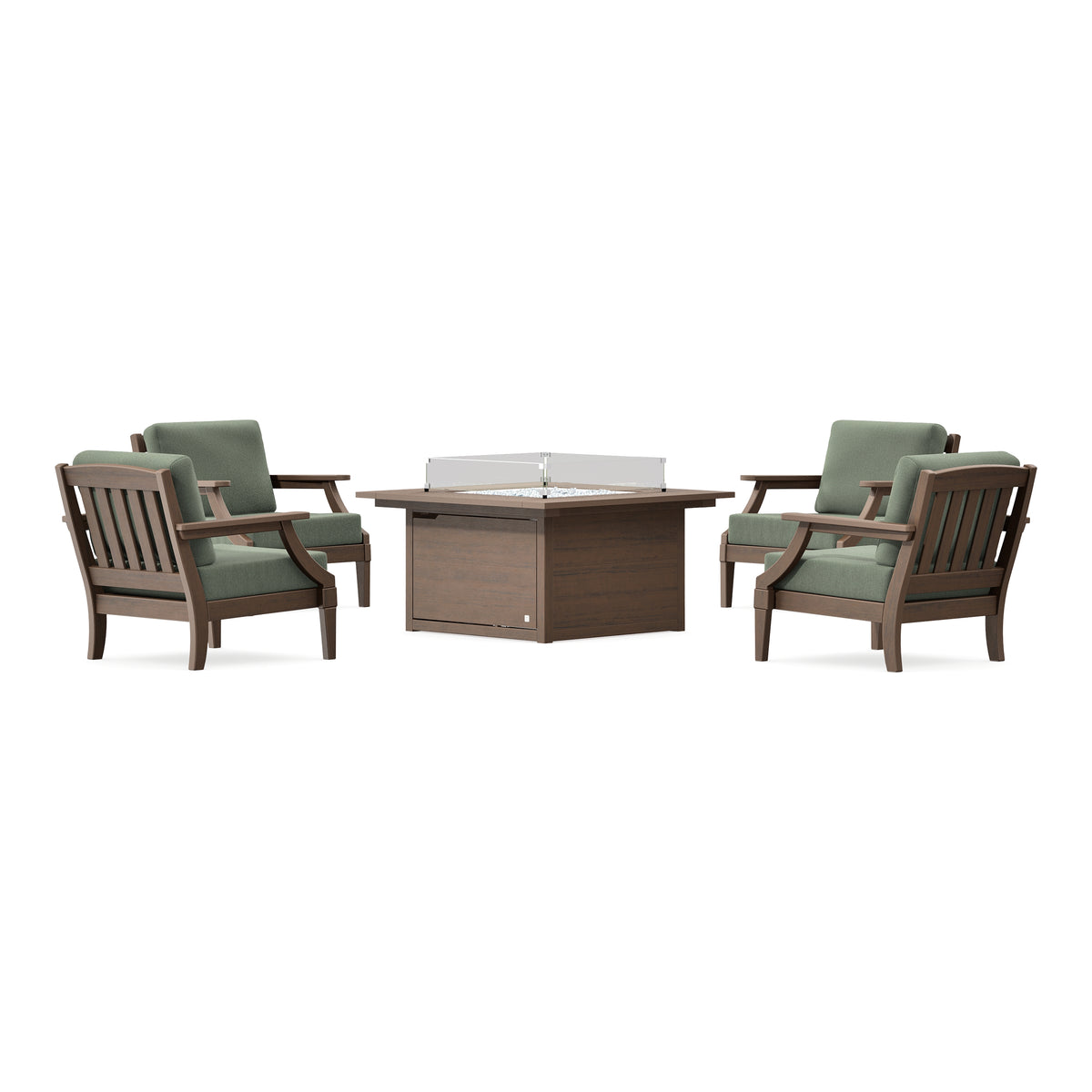 POLYWOOD PW Designer Series Estate 5-Piece Lounge Fire Table Set in Kona / Cast Sage