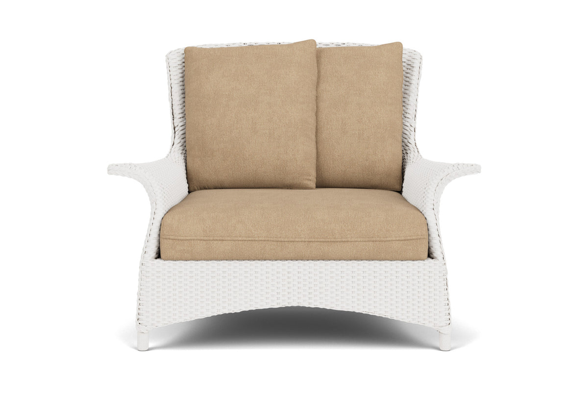 Lloyd Flanders Mandalay Chair and a Half in White with Hayden Sand fabric