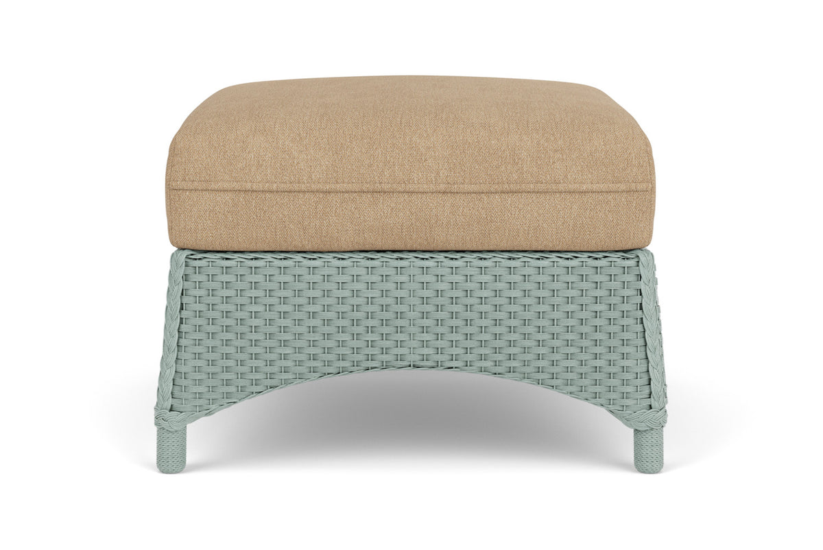 Lloyd Flanders Mandalay Ottoman in Sea Glass with Hayden Sand fabric
