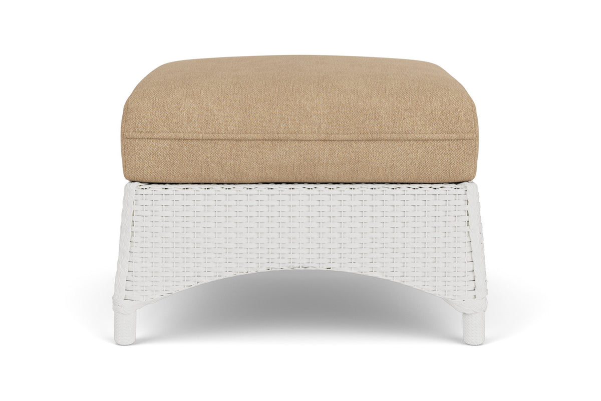 Lloyd Flanders Mandalay Ottoman in Matte White with Hayden Sand fabric