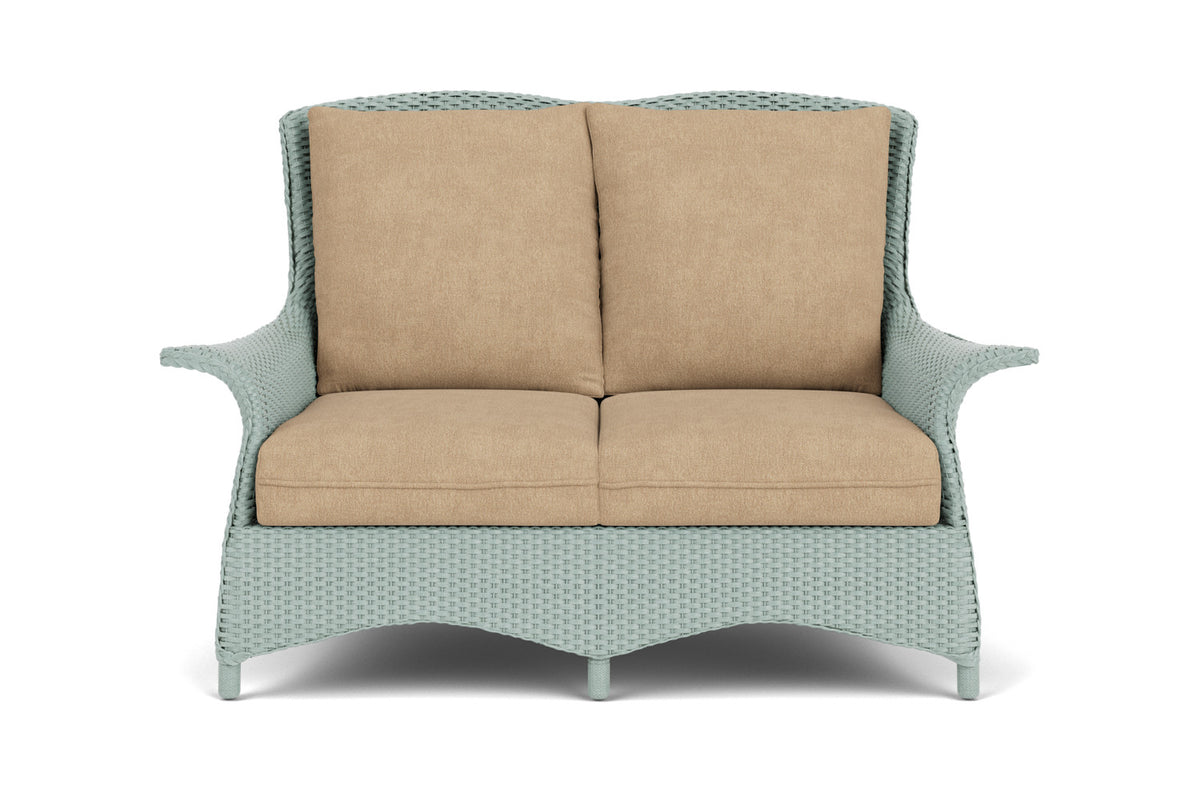 Lloyd Flanders Mandalay Conversation Set in Sea Glass with Hayden Sand fabric