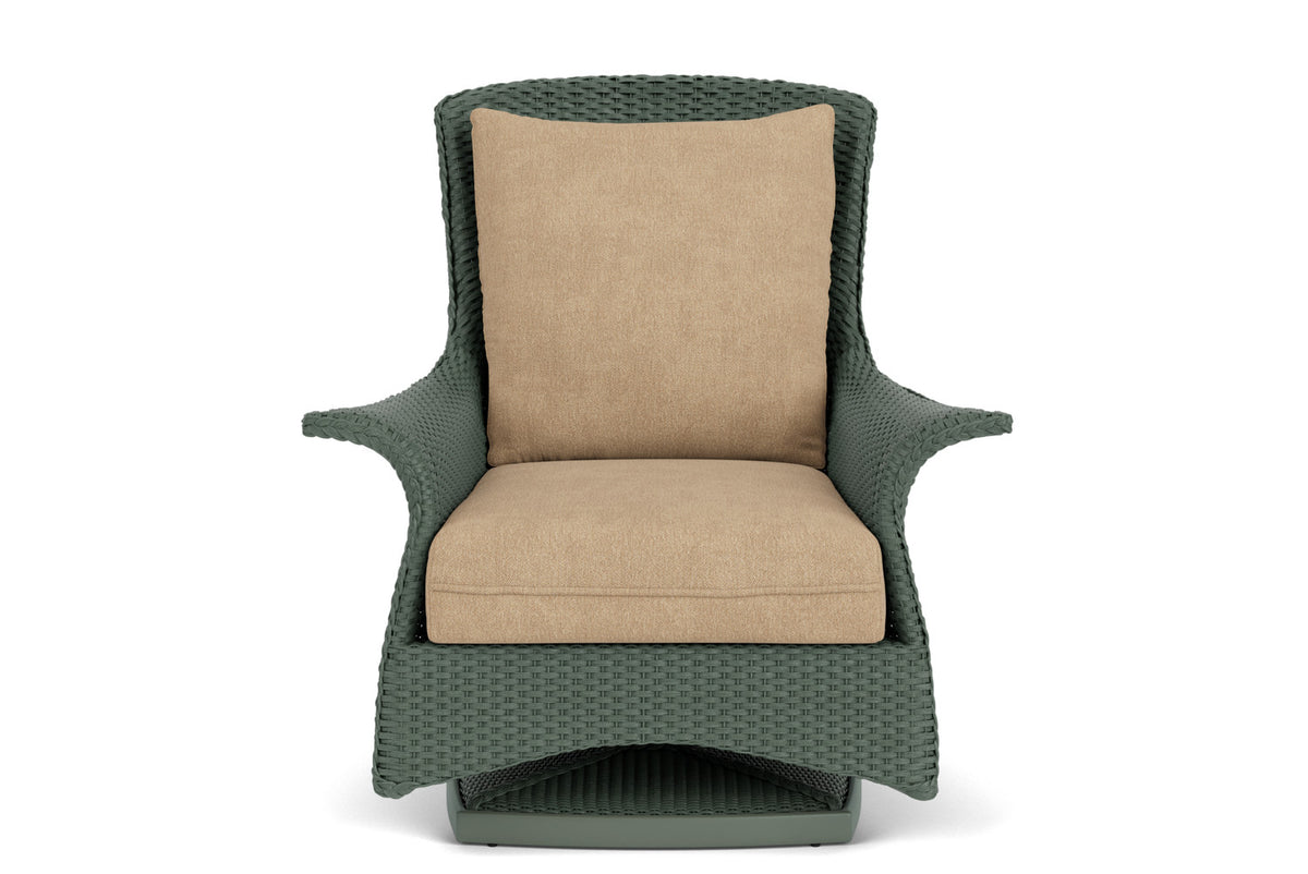 Lloyd Flanders Mandalay Swivel Rocker Lounge Chair in Spruce with Hayden Sand fabric