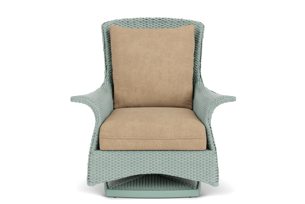 Lloyd Flanders Mandalay Swivel Rocker Lounge Chair in Sea Glass with Hayden Sand fabric