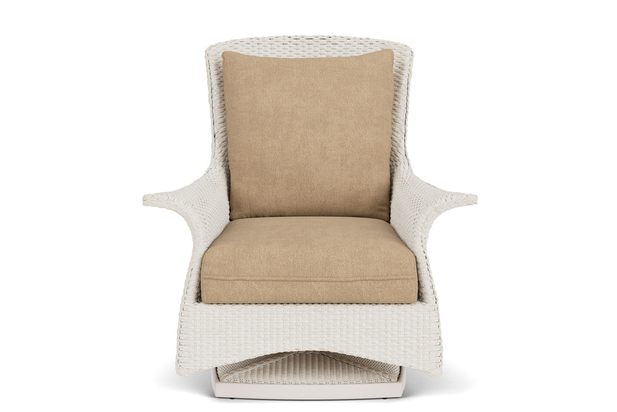 Lloyd Flanders Mandalay Swivel Rocker Lounge Chair in Antique White with Hayden Sand fabric