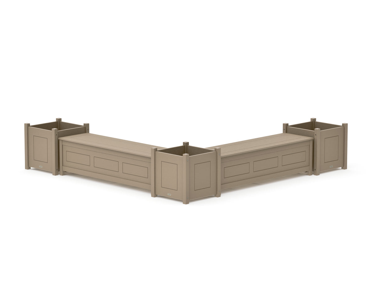 POLYWOOD 60" Country Living L-Shaped Planter Storage Bench Corner Set - Large in Vintage Sahara