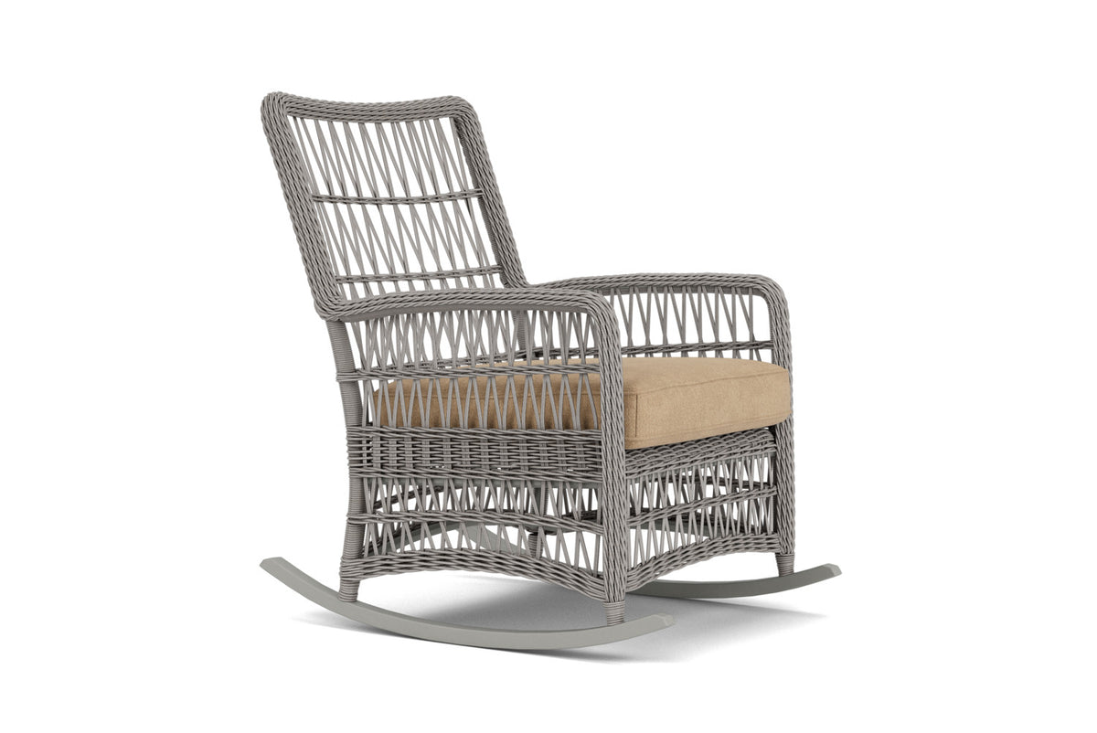 Lloyd Flanders Mackinac High Back Porch Rocker with Hayden Sand fabric, view 3