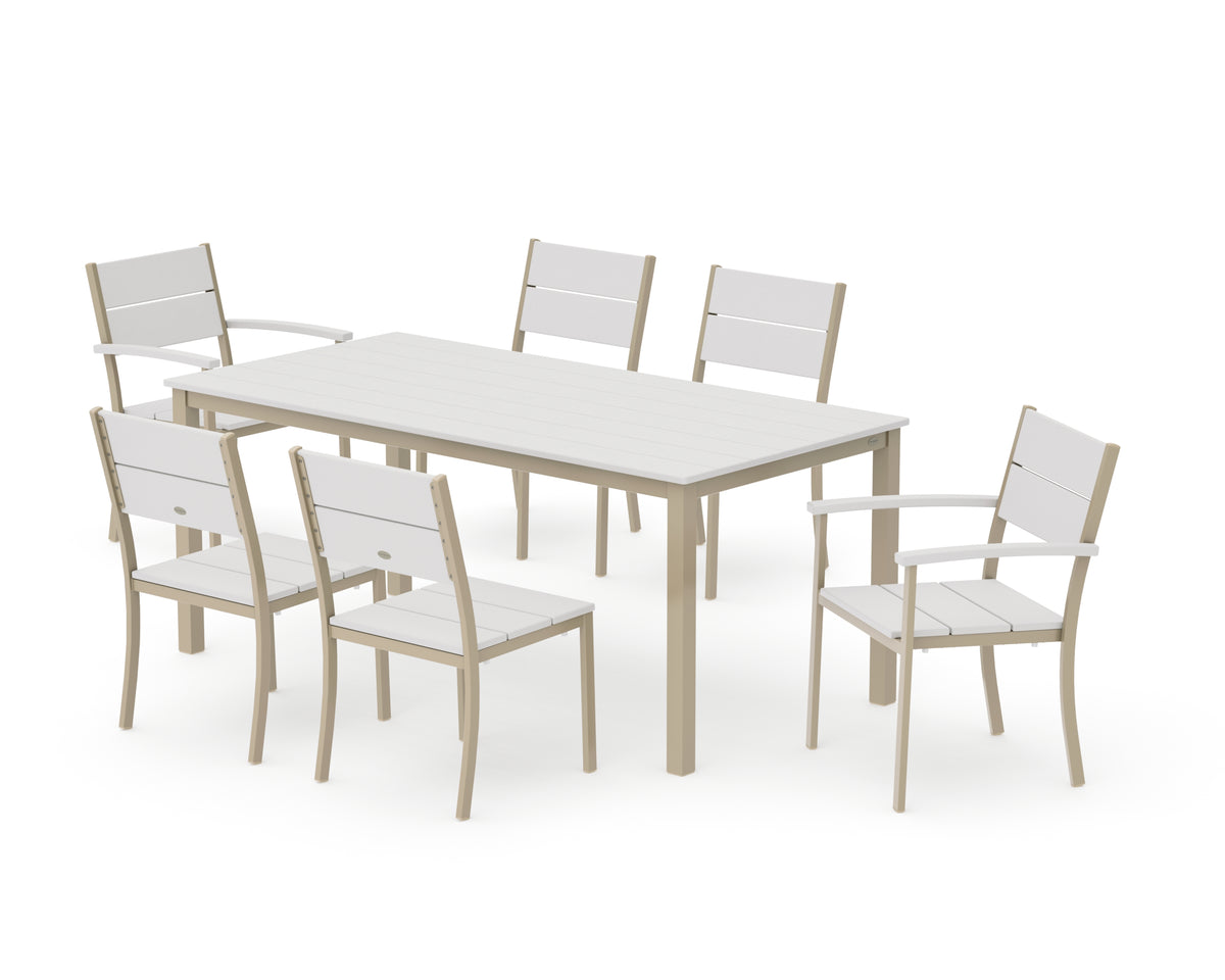 POLYWOOD Main Street 7-Piece Dining Set with Main Street 36" x 72" Dining Table in Sand / Vintage White