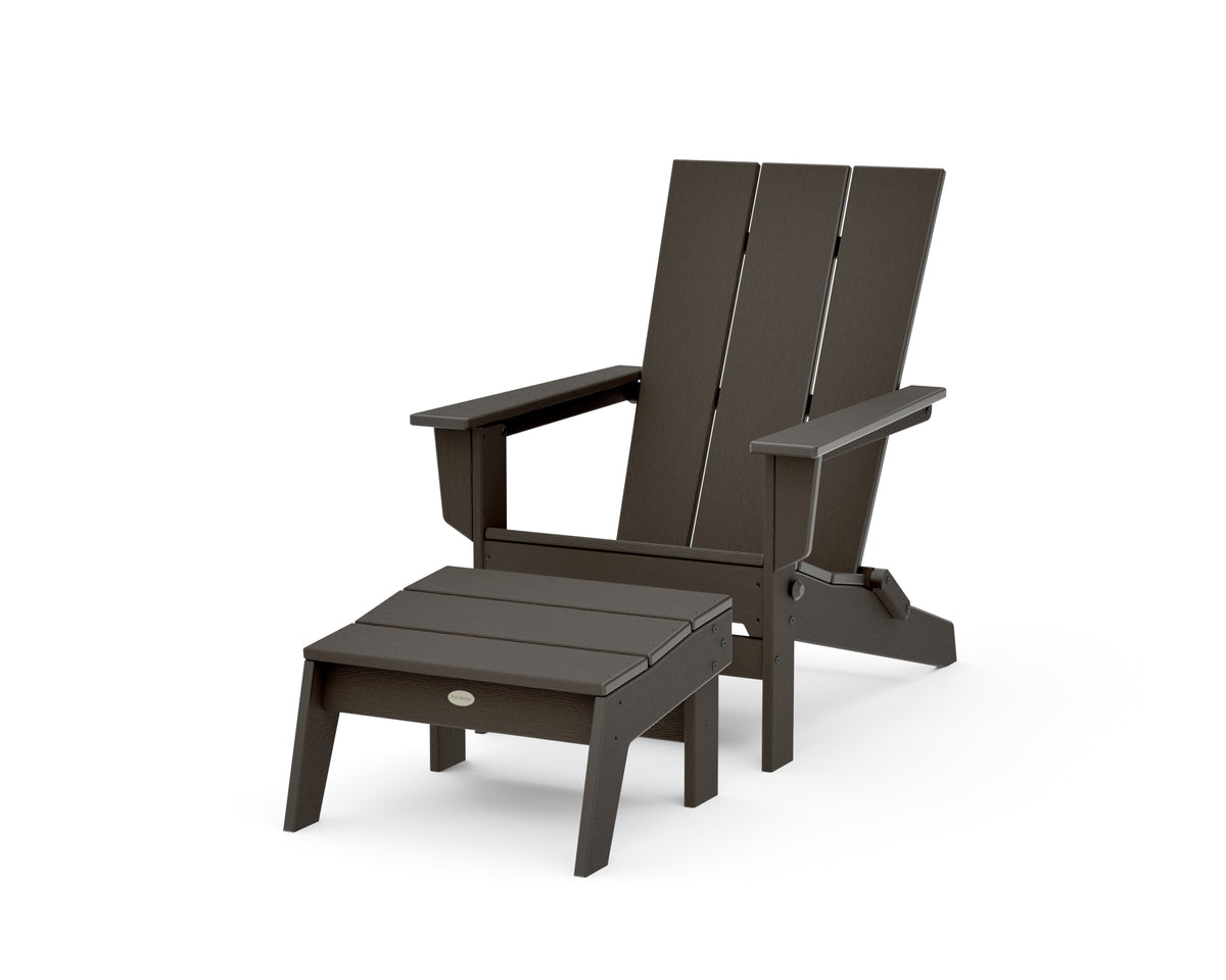 POLYWOOD Modern Studio Folding Adirondack Chair with Ottoman in Vintage Coffee