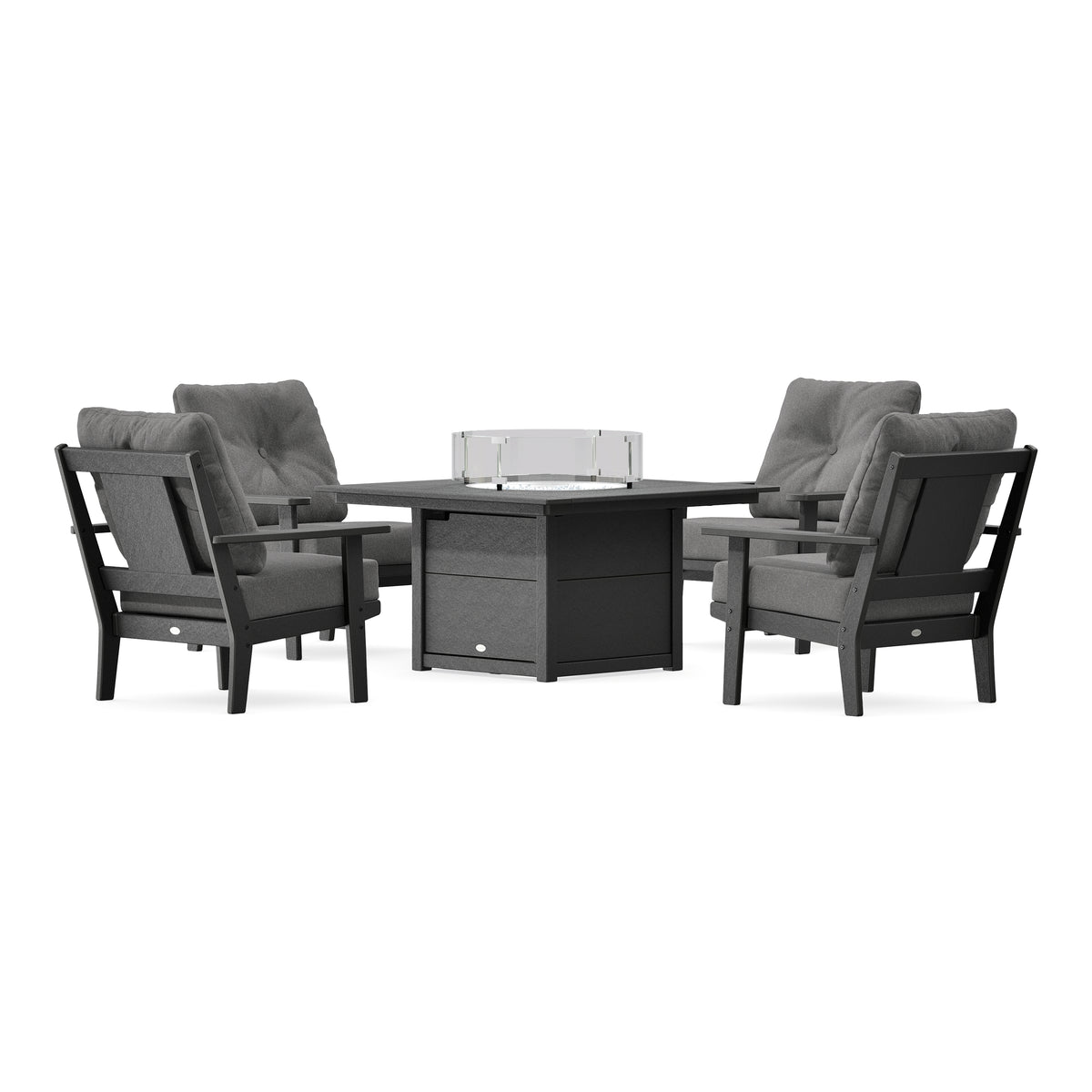 POLYWOOD Prairie 5-Piece Deep Seating Set with Fire Pit Table in Black