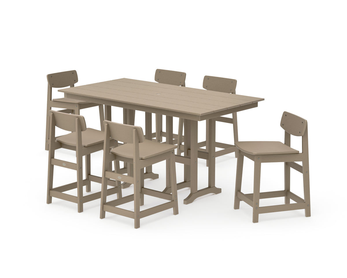 POLYWOOD Modern Studio Urban Lowback Counter Chair 7-Piece Set in Vintage Sahara