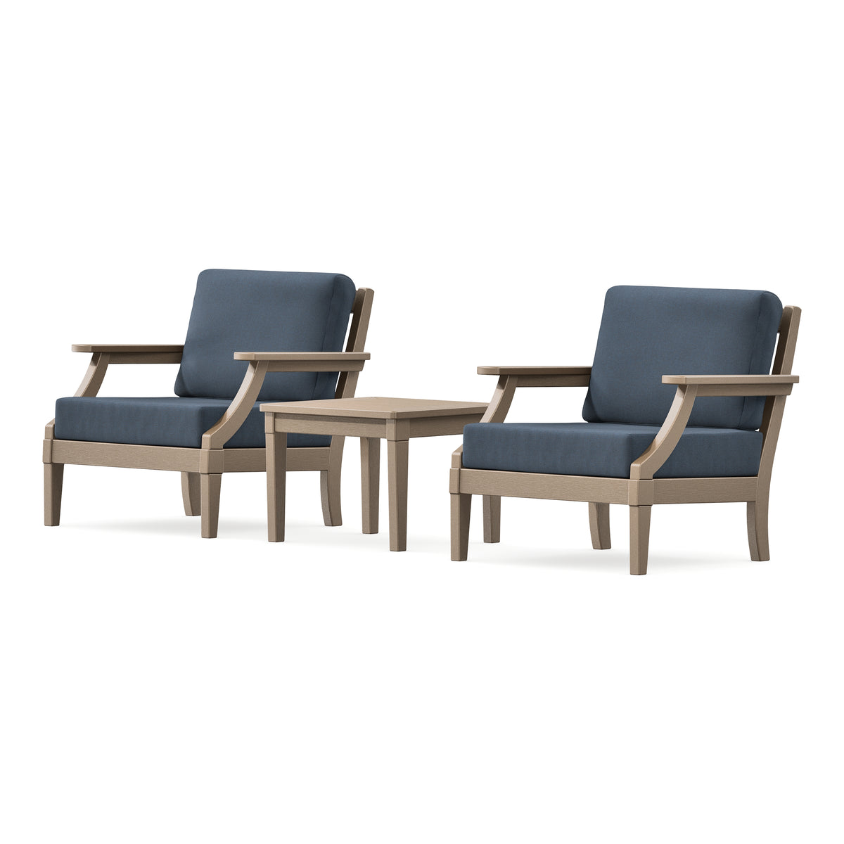 POLYWOOD PW Designer Series Estate 3-Piece Lounge Chair Set in Vintage Sahara / Marine Indigo