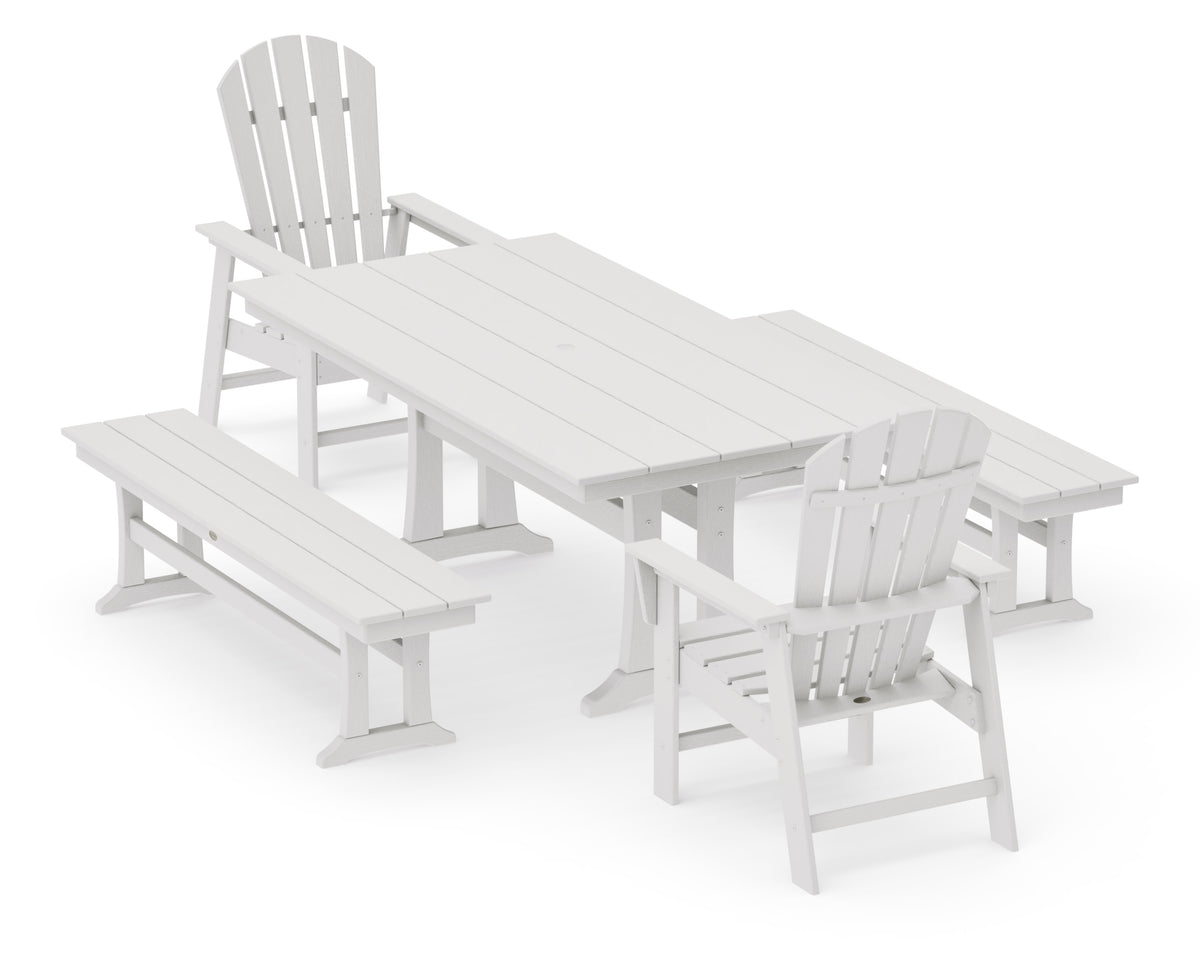 POLYWOOD South Beach 5-Piece Farmhouse Dining Set with Trestle Legs - 37" x 72" Table in Vintage White