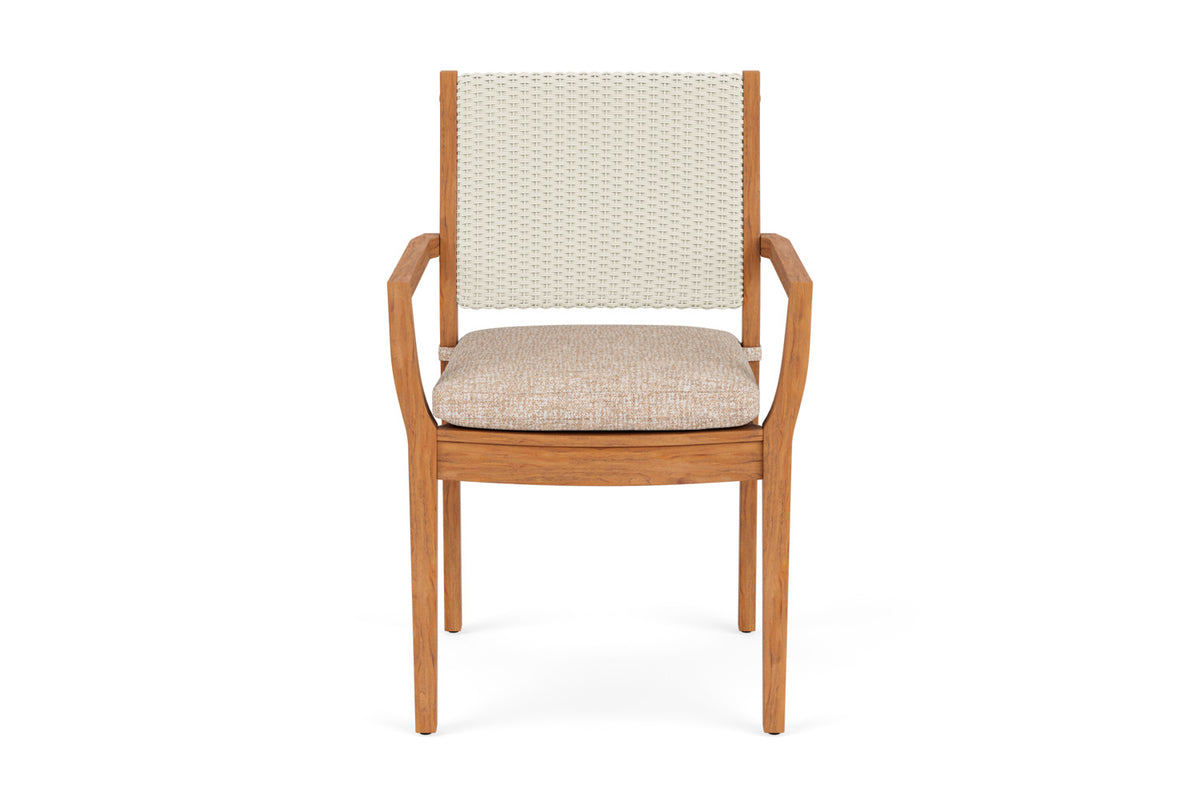 Lloyd Flanders Teak Loom Back Teak Dining Armchair in Ivory