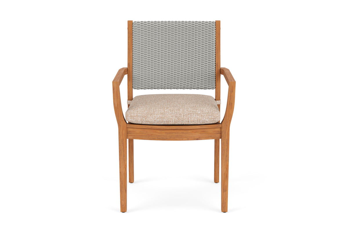 Lloyd Flanders Teak Loom Back Teak Dining Armchair in Platinum