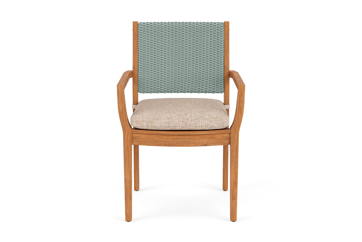 Lloyd Flanders Teak Loom Back Teak Dining Armchair in Sea Glass
