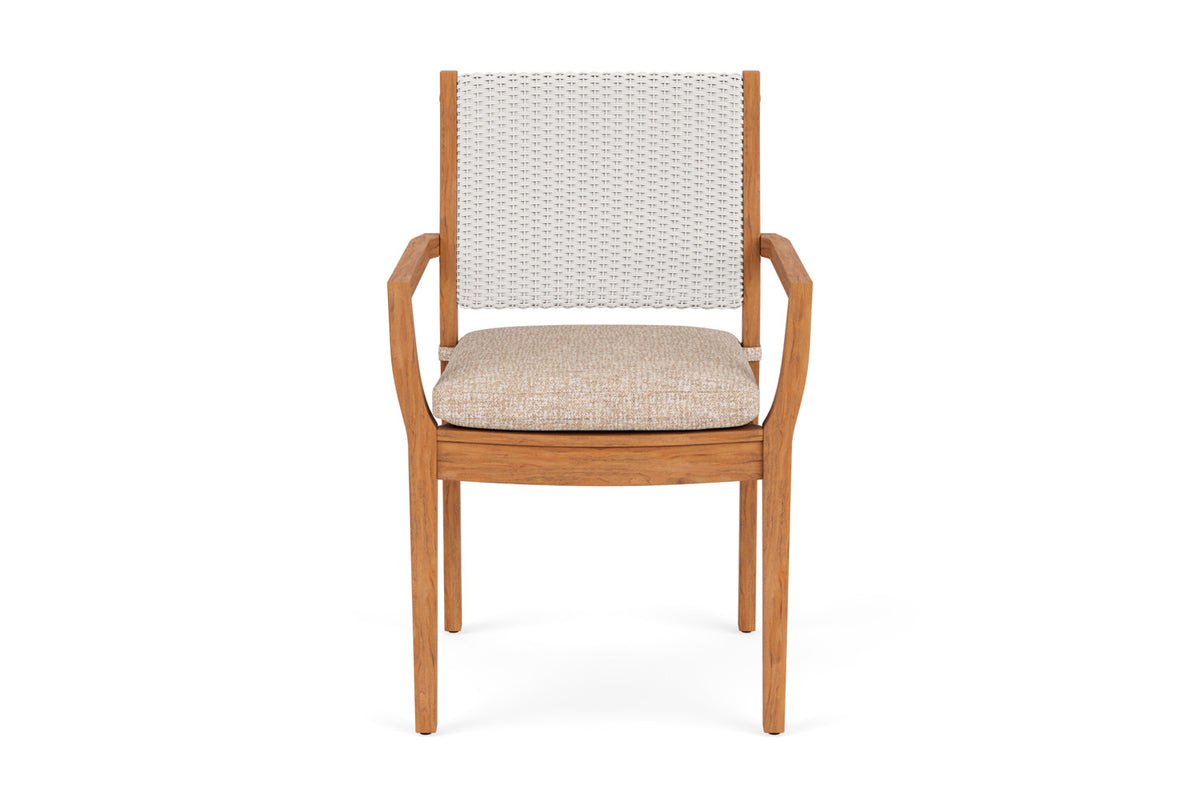 Lloyd Flanders Teak Loom Back Teak Dining Armchair in White