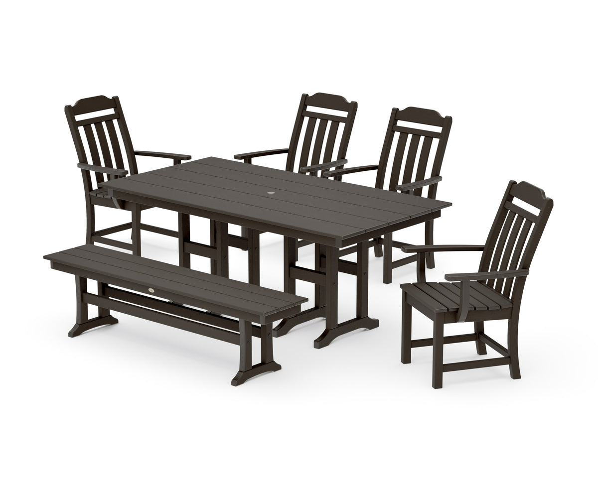 POLYWOOD Cottage 6-Piece Farmhouse Dining Set with Bench in Vintage Coffee