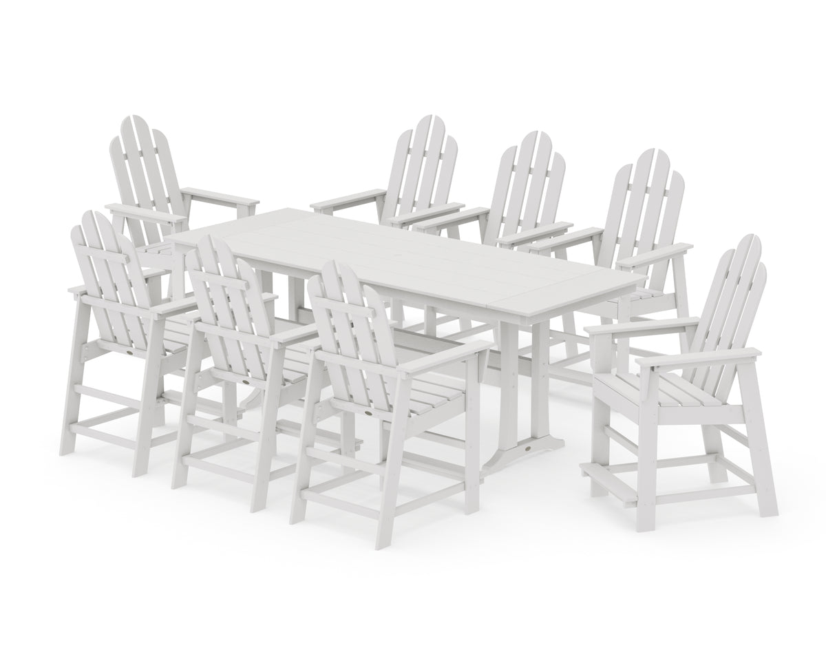 POLYWOOD Long Island 9-Piece Farmhouse Counter Set with Trestle Legs in Vintage White
