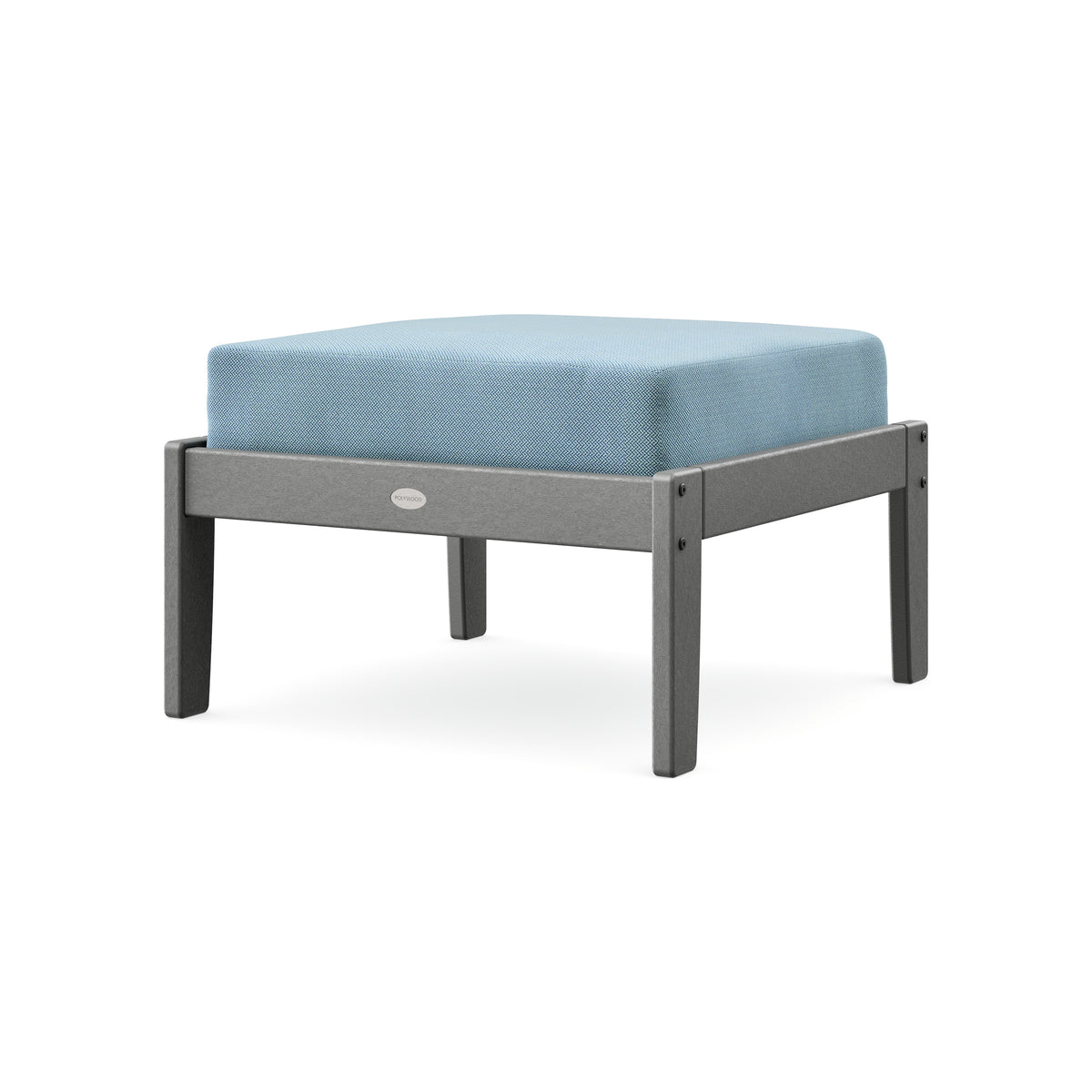 POLYWOOD Braxton Deep Seating Ottoman in Slate Grey / Lattice Sky Blue