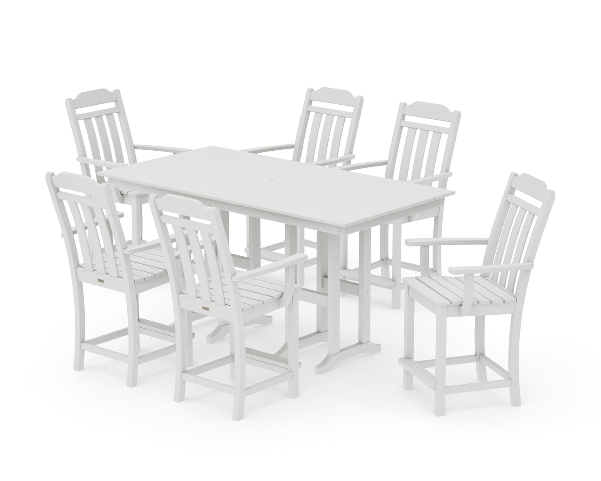 POLYWOOD Country Living Cottage Arm Chair 7-Piece Farmhouse Counter Set in Vintage White