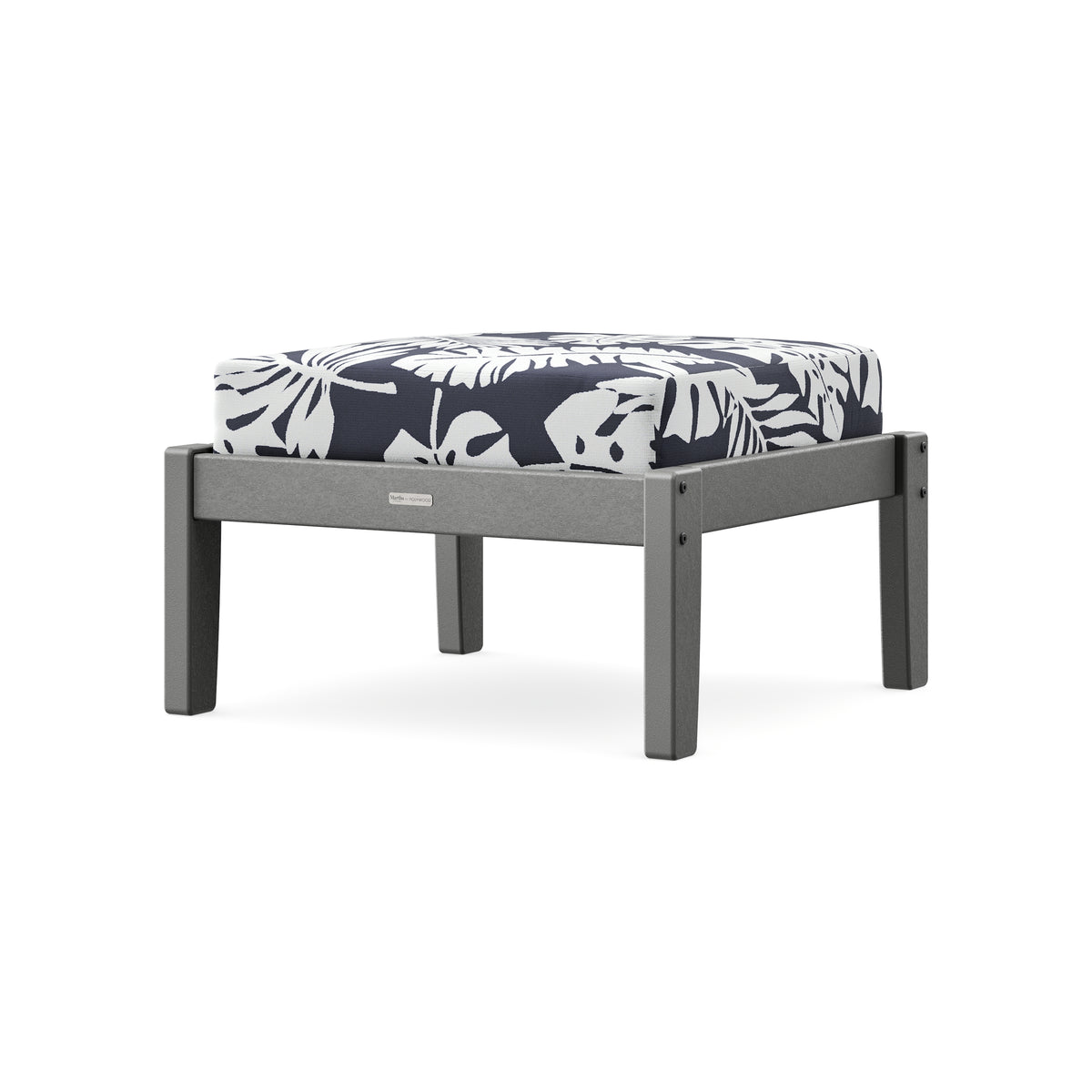 POLYWOOD Chinoiserie Deep Seating Ottoman in Slate Grey / Leaf Navy
