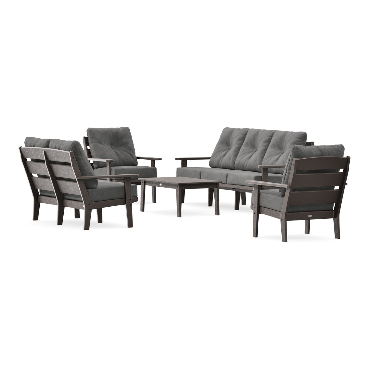 POLYWOOD Lakeside 5-Piece Lounge Sofa Set in Vintage Coffee