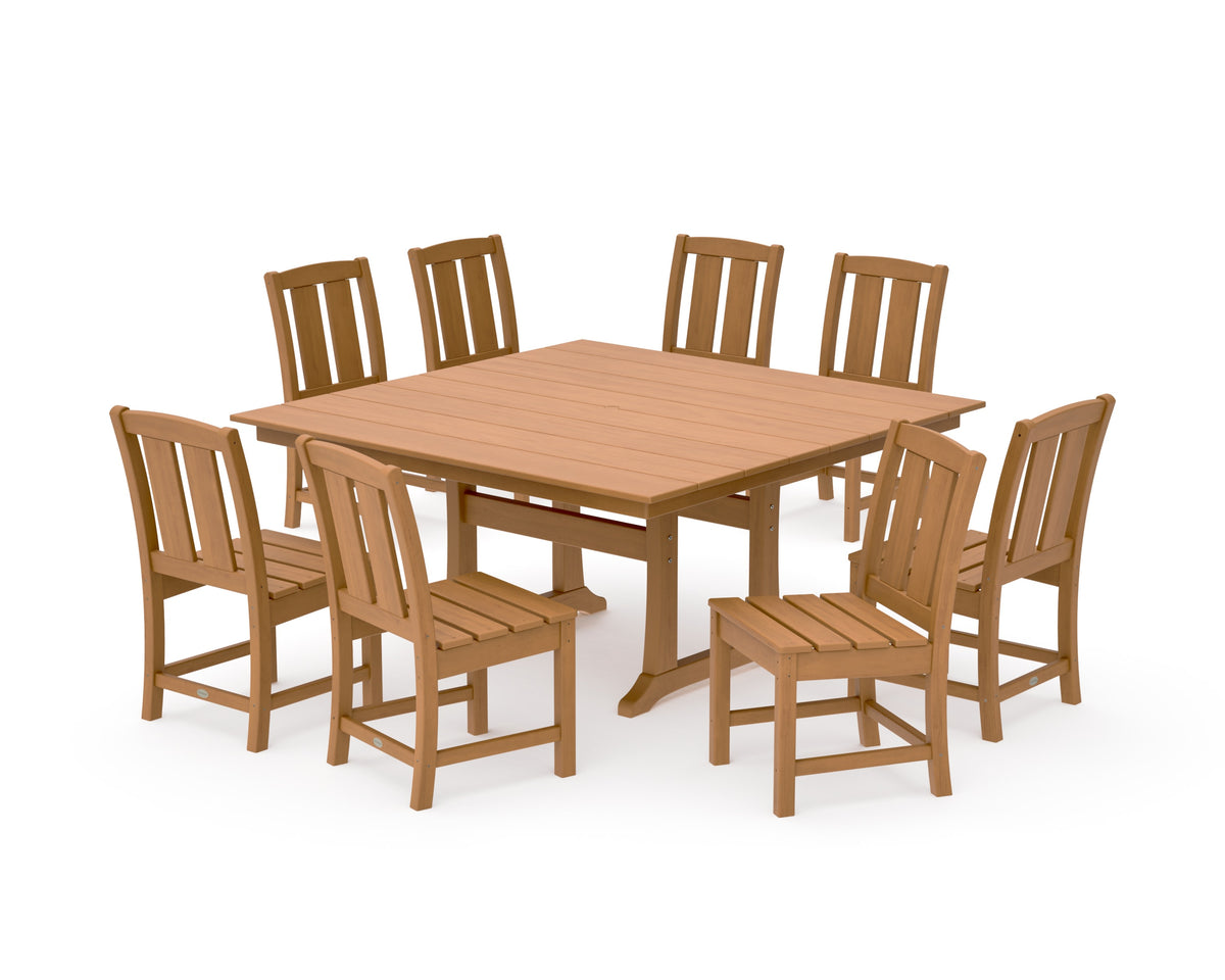POLYWOOD Mission Side Chair 9-Piece Square Farmhouse Dining Set with Trestle Legs in Natural
