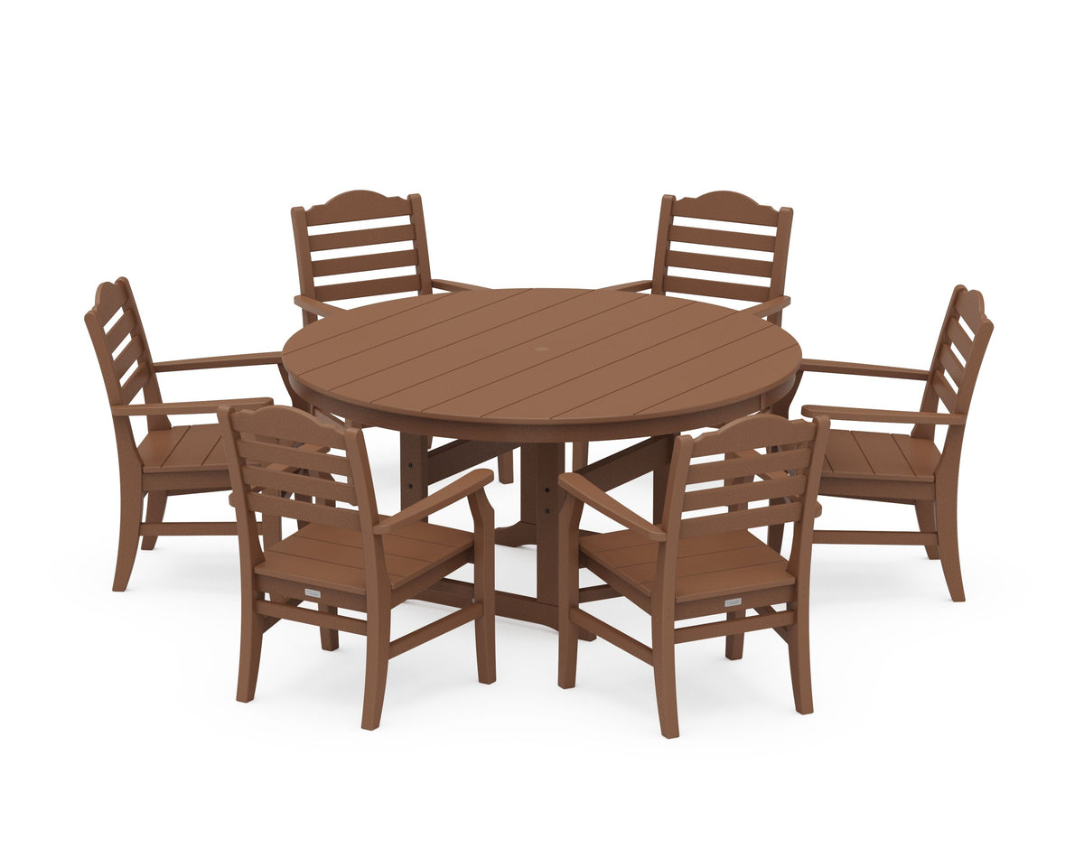 POLYWOOD Savannah 7-Piece Arm Chair Round Farmhouse Dining Set in Teak