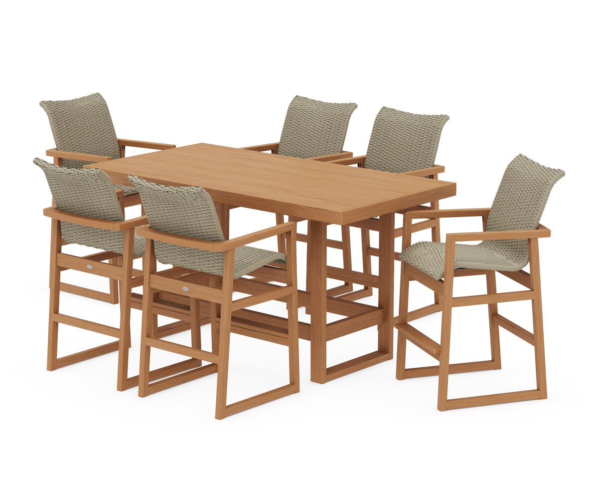 POLYWOOD EDGE Woven Arm Chair 7-Piece Bar Set in Natural / Dune Grass