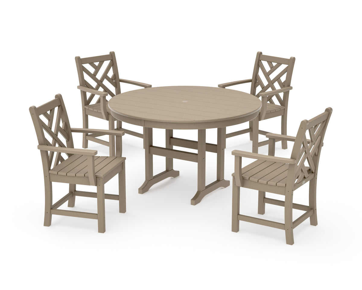POLYWOOD Chippendale 5-Piece Round Farmhouse Dining Set in Vintage Sahara