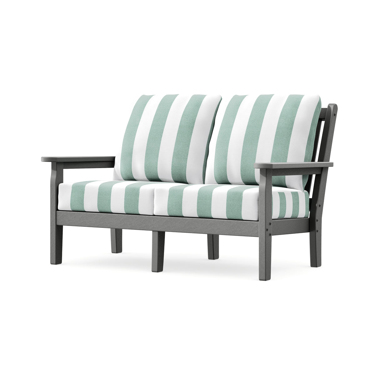 POLYWOOD Chippendale Deep Seating Loveseat in Slate Grey / Cabana Stripe Glacier Spa