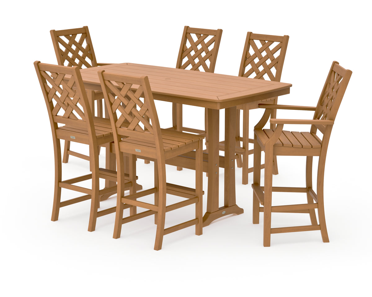 POLYWOOD Country Living Wovendale 7-Piece Bar Set with Trestle Legs in Natural