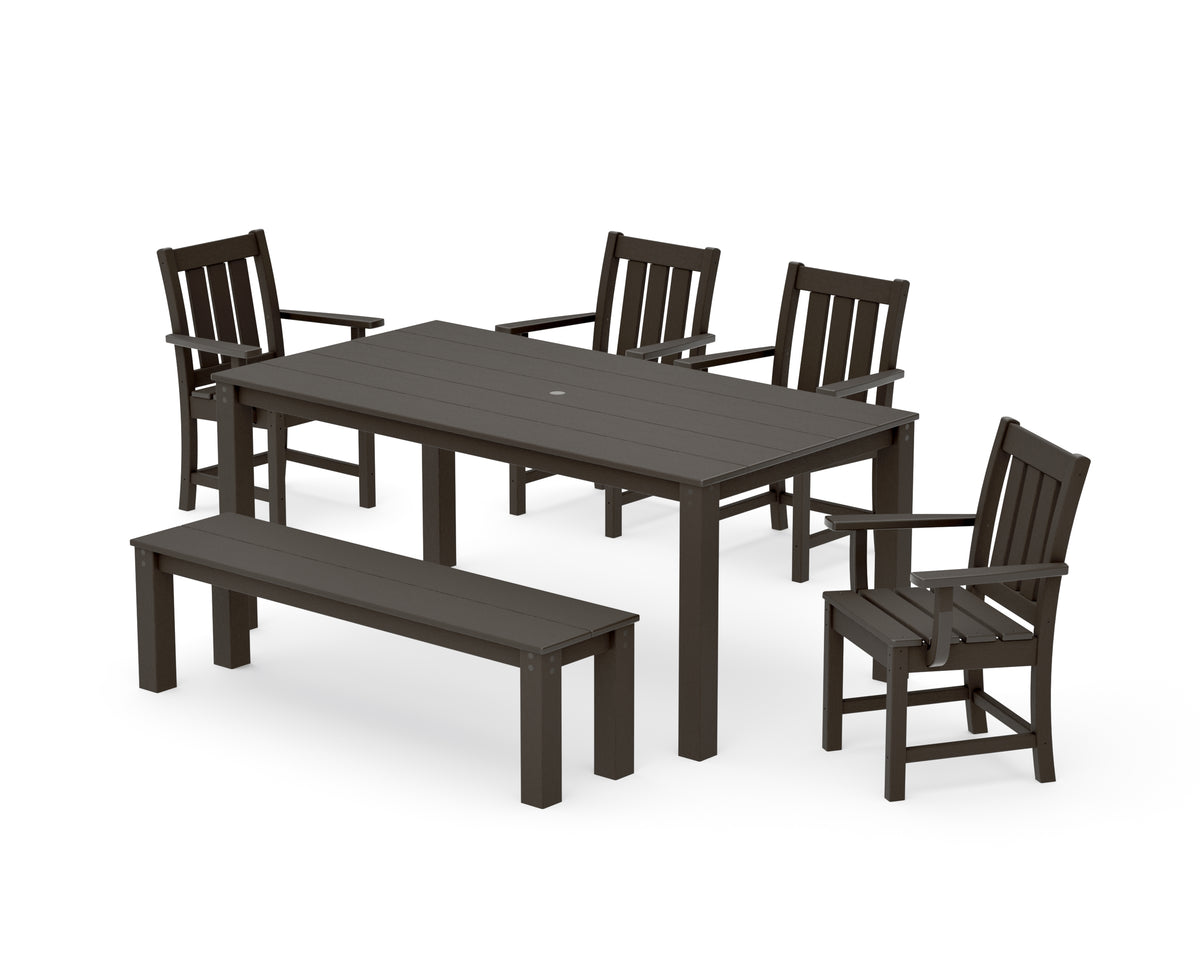 POLYWOOD Oxford 6-Piece Parsons Dining Set with Bench in Vintage Coffee