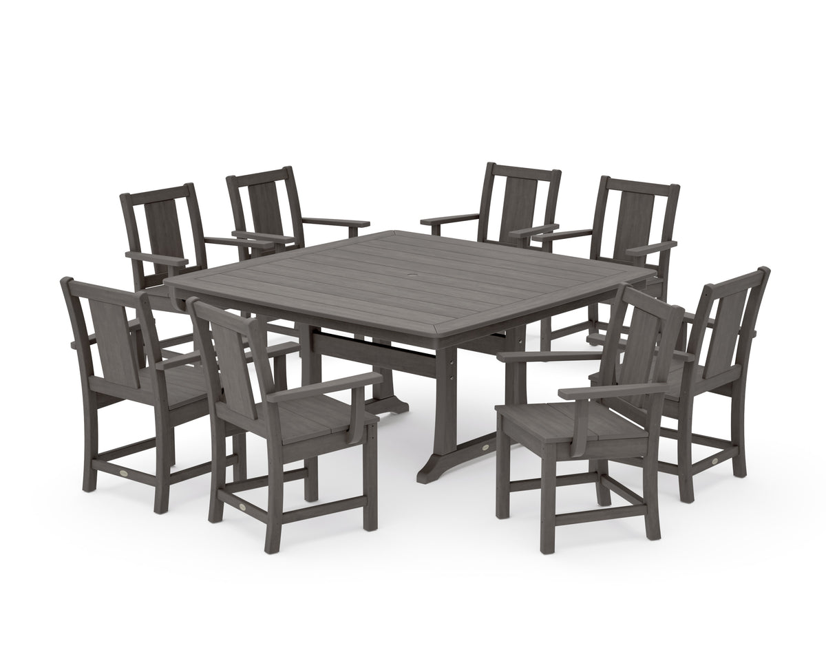 POLYWOOD Prairie 9-Piece Square Dining Set with Trestle Legs in Driftwood