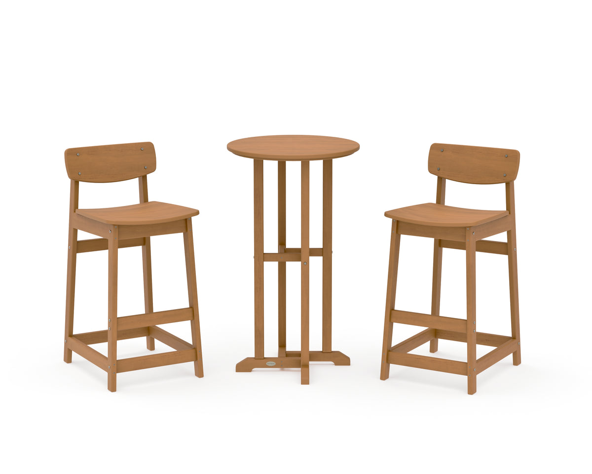 POLYWOOD Modern Studio Urban Lowback Bar Chair 3-Piece Bistro Set in Natural