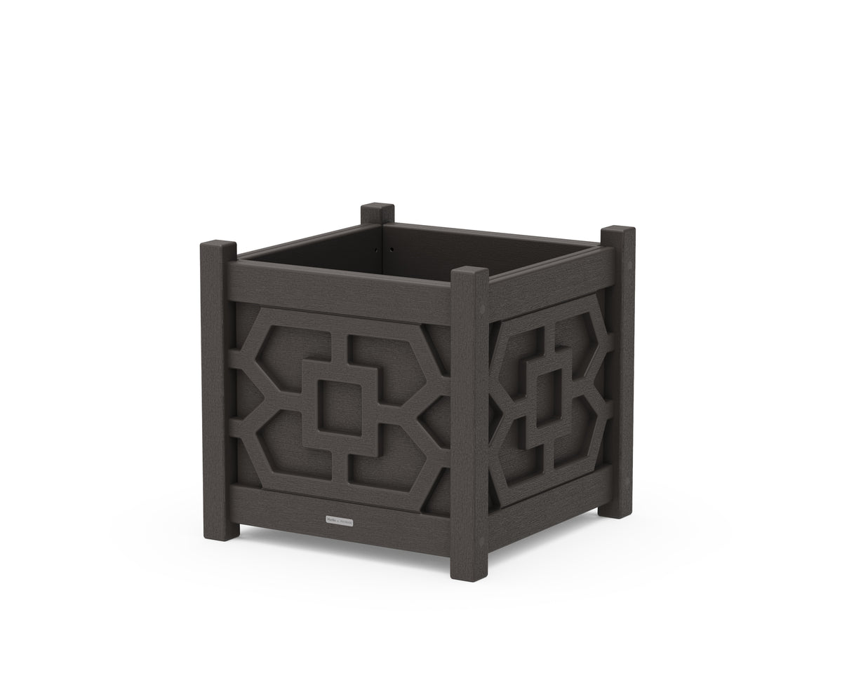 POLYWOOD Chinoiserie Large Square Planter Box in Vintage Coffee