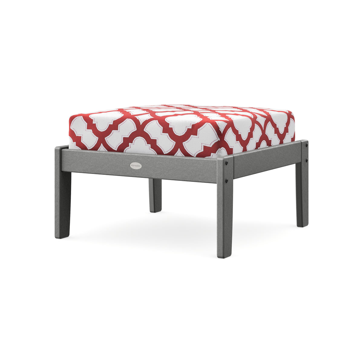 POLYWOOD Braxton Deep Seating Ottoman in Slate Grey / Trellis Crimson