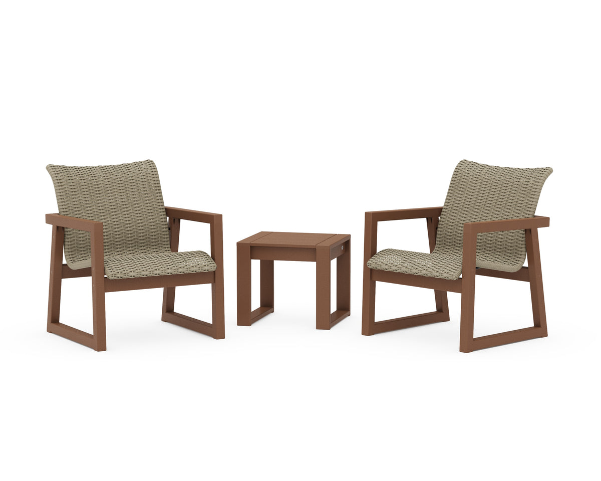 POLYWOOD EDGE Woven 3-Piece Lounge Chair Seating Set in Teak / Dune Grass