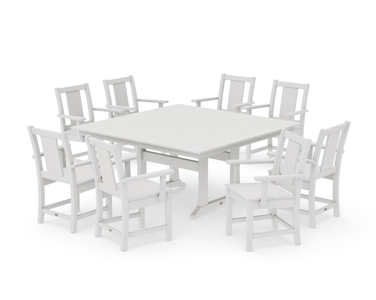 POLYWOOD Prairie 9-Piece Square Farmhouse Dining Set with Trestle Legs in Vintage White