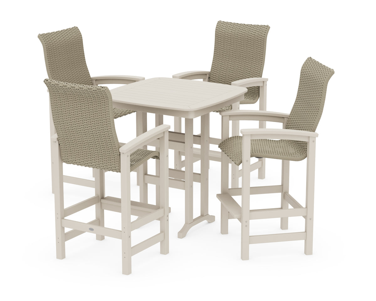 POLYWOOD Coastal Woven High-Back 5-Piece Bar Set in Sand / Dune Grass