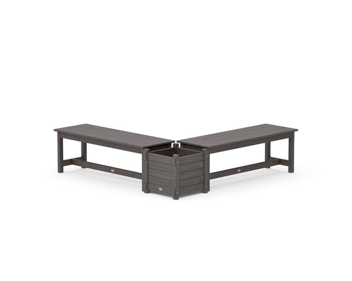 POLYWOOD 48" Nautical L-Shaped Planter Bench Set in Driftwood