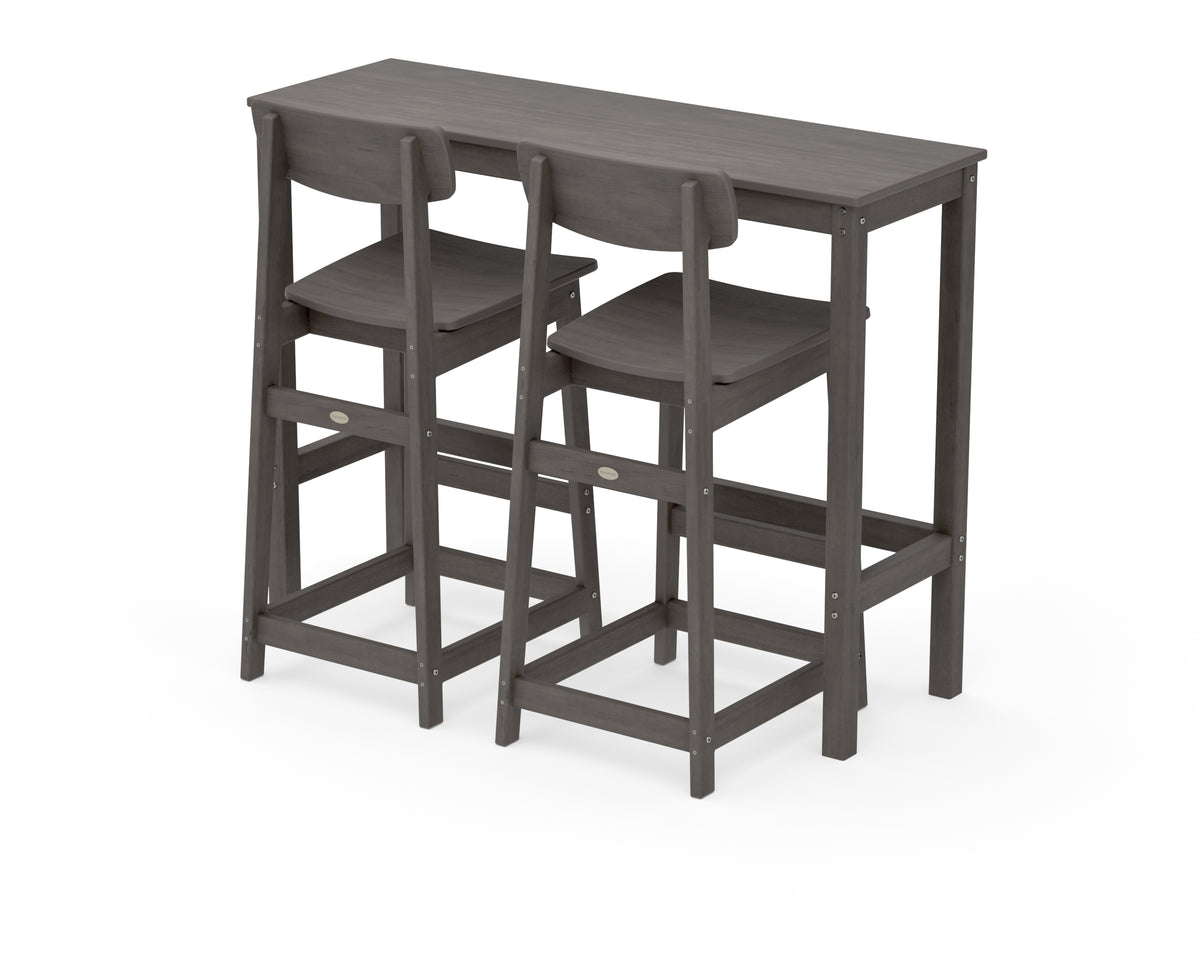 POLYWOOD Modern Studio Urban Bar Chair 3-Piece Balcony Set in Driftwood