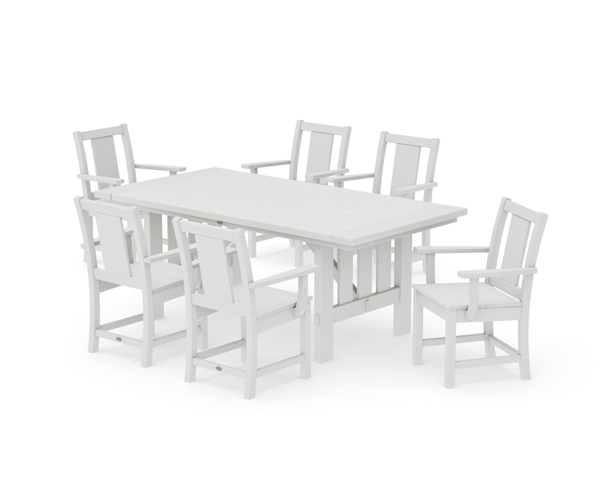 POLYWOOD Prairie Arm Chair 7-Piece Mission Dining Set in Vintage White